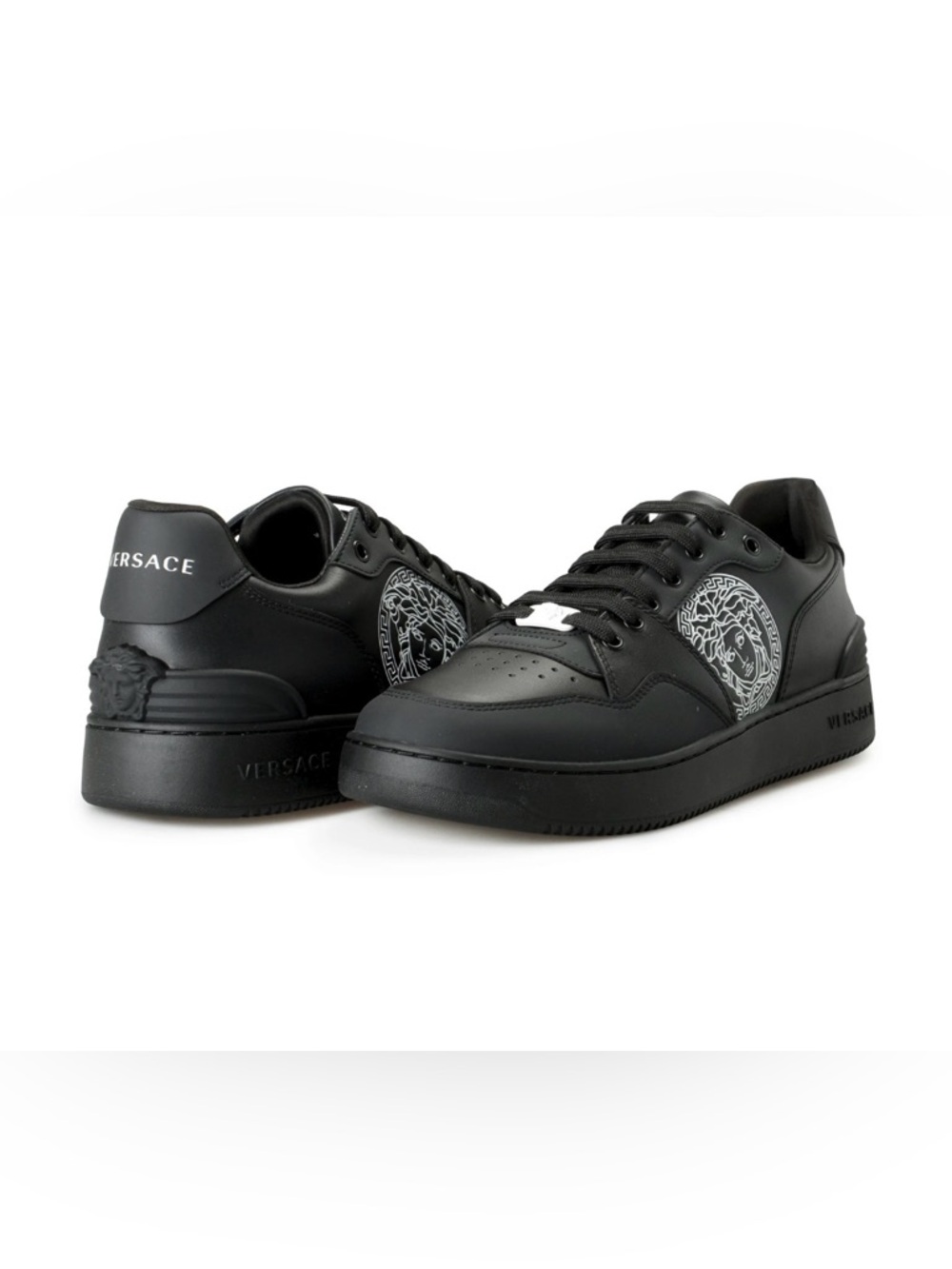 Versace Black Leather Medusa Panel Low-Top Sneakers